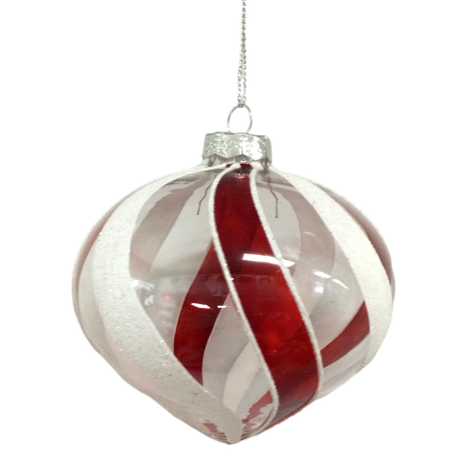 Red White Clear Swirl Drop Hanging - 6 Pack