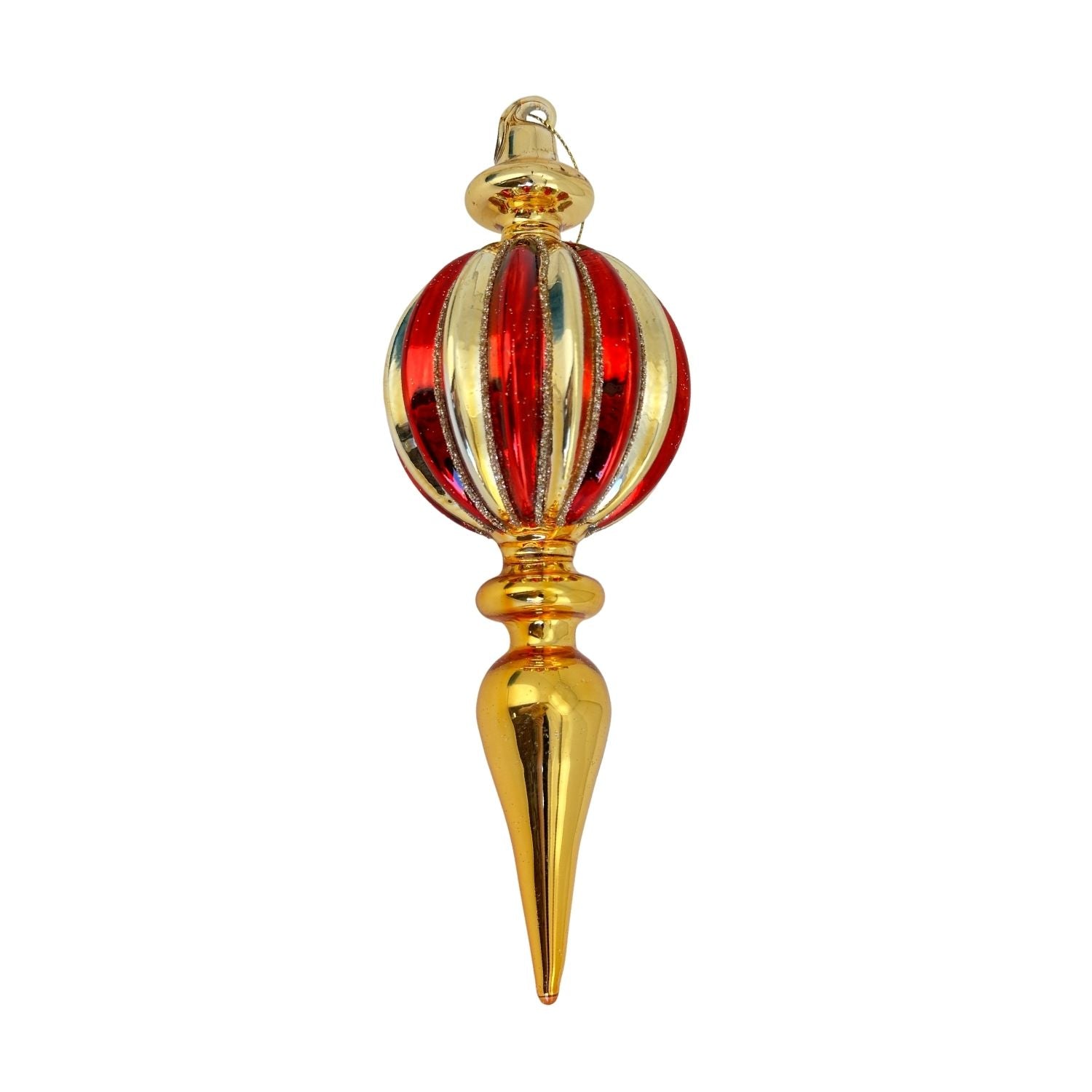 Red Gold Striped Finial Hanging - 6 Pack