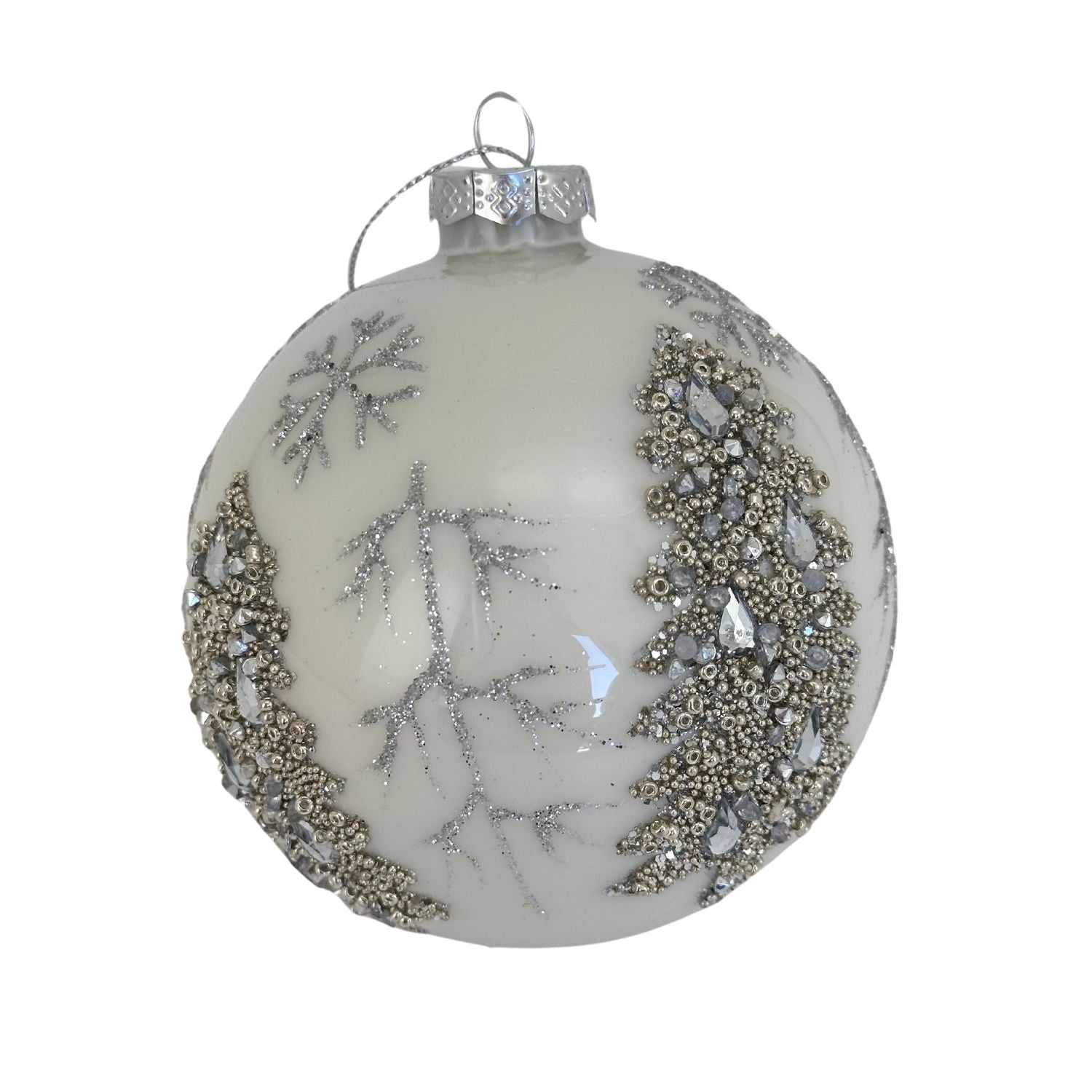 White Silver Tree Ball Hanging - 6 Pack