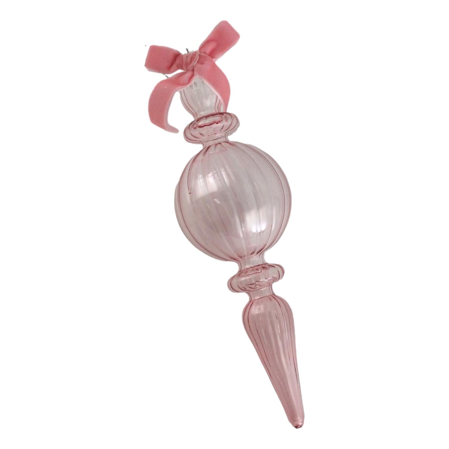 Clear Pink Round Finial Hanging - 6 Pack
