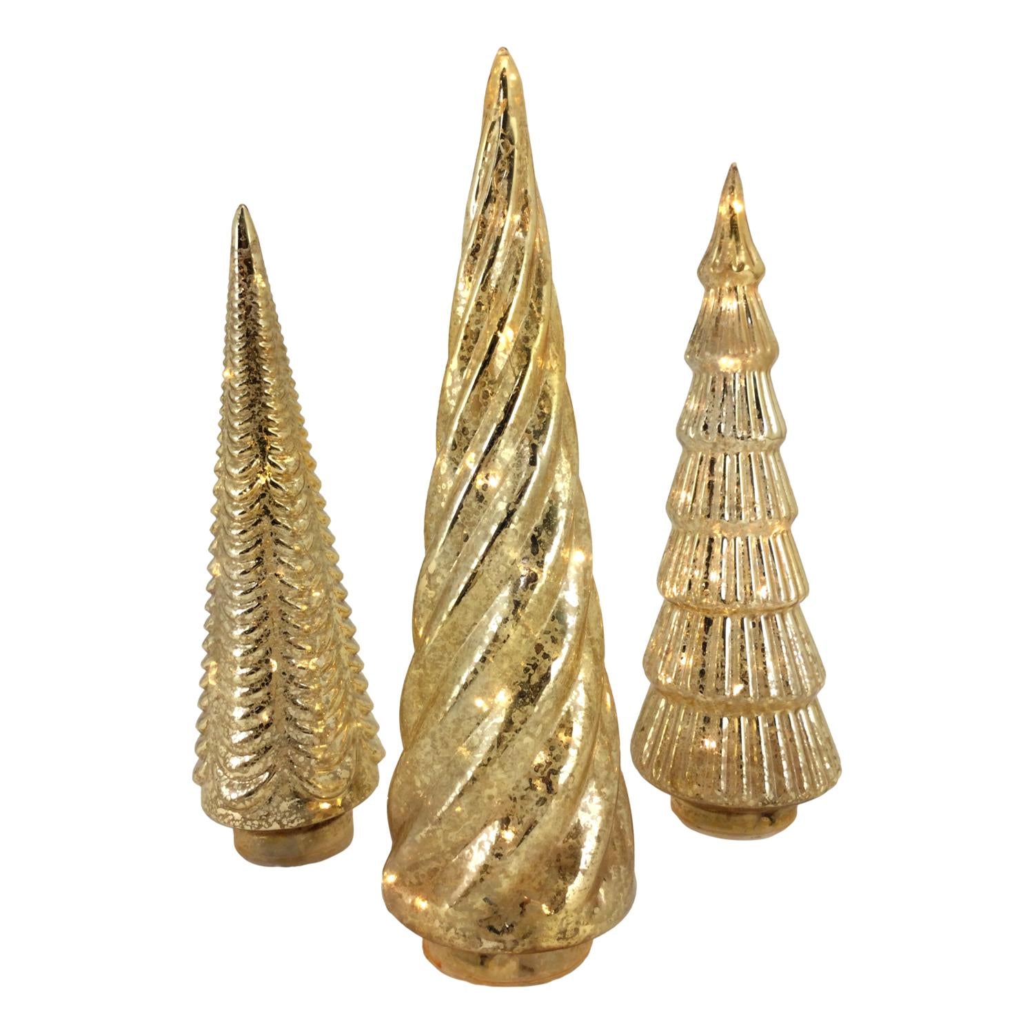 Set 3 Golden LED Trees