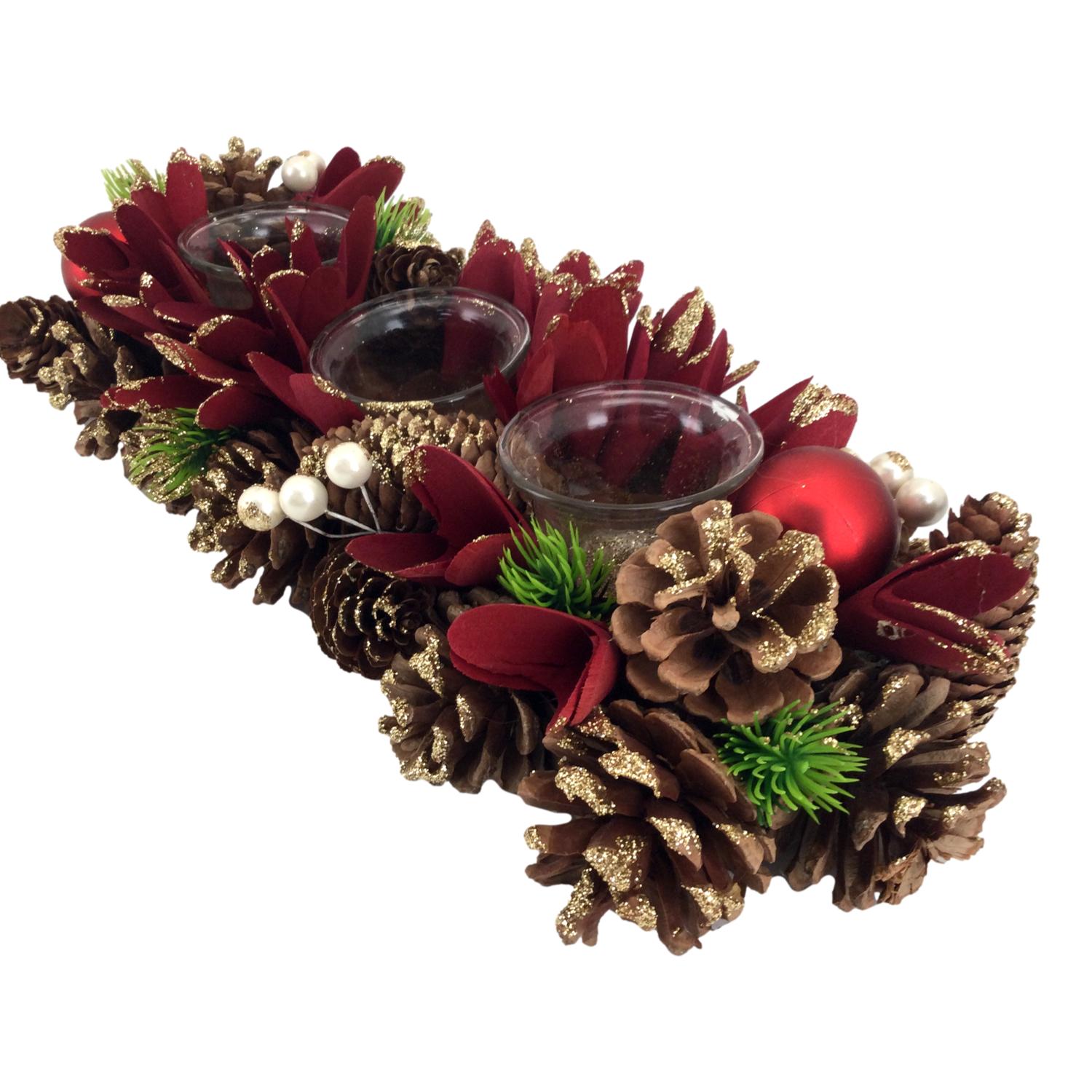 Red Natural 3 Candle Holder