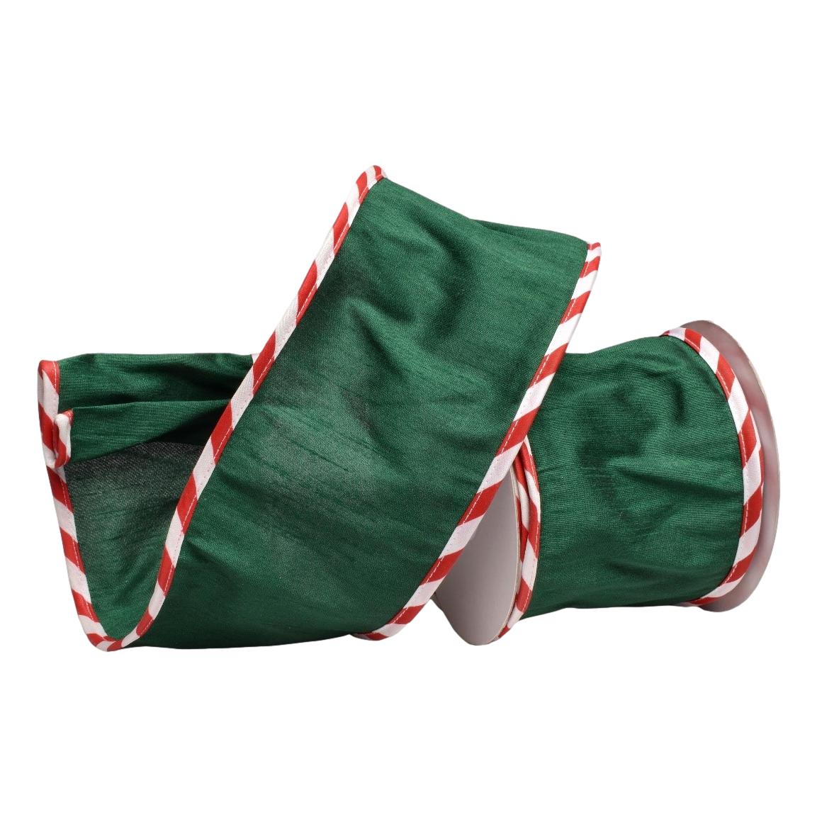 Candy Cane Trimmed Green Christmas Ribbon