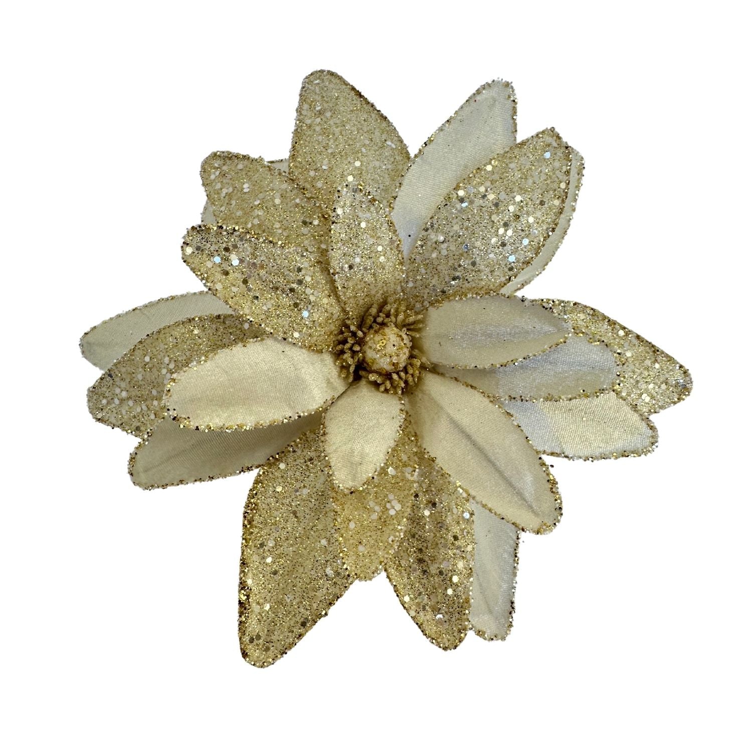 Ivory Glitter Poinsettia - 6 Pack