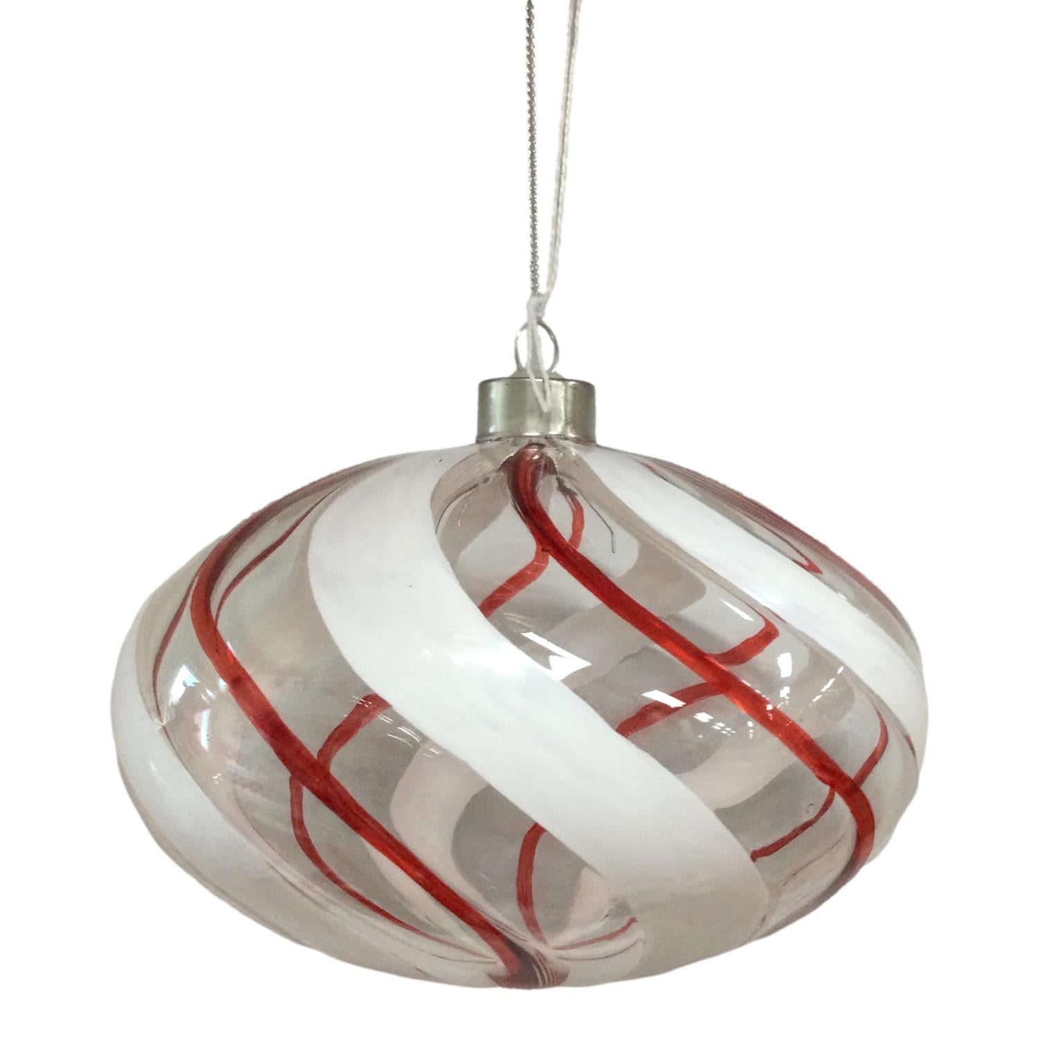 11cm Clear Oval Red Swirl Hanging - 6 Pack