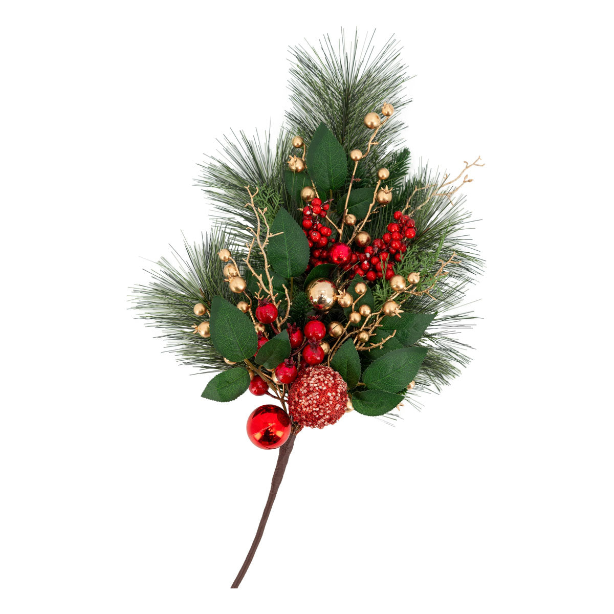 Gold Red Berry Pine Spray - 6 Pack