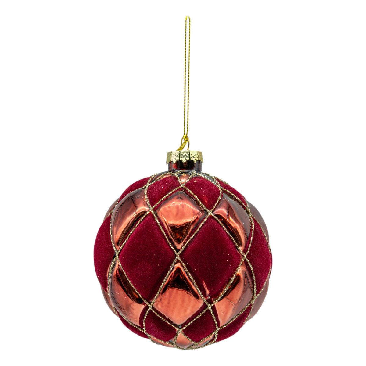Velvet Lattice Glass Bauble – Burgundy & Rose - 6 Pack