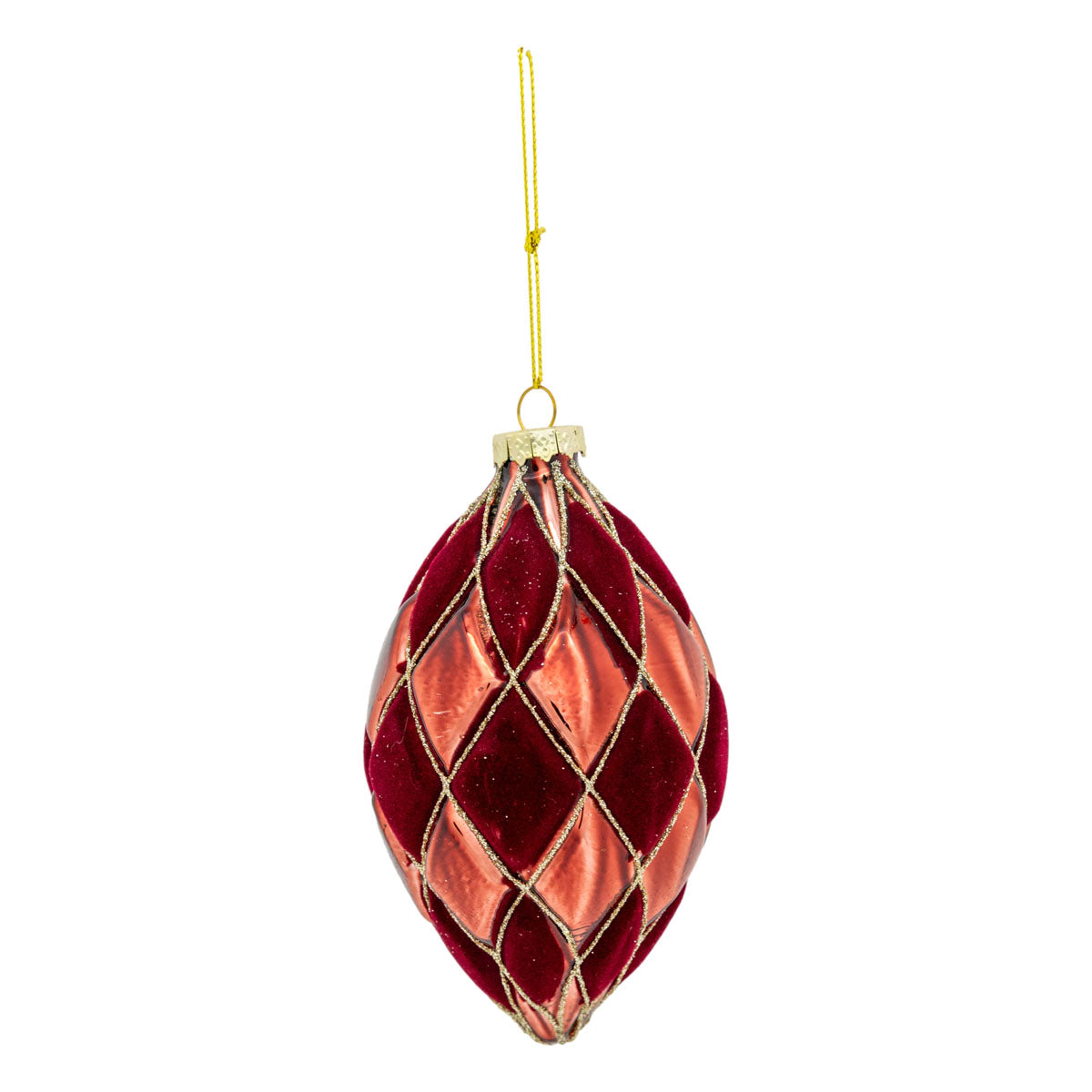 Velvet Lattice Teardrop Bauble Burgundy & Rose - 6 Pack