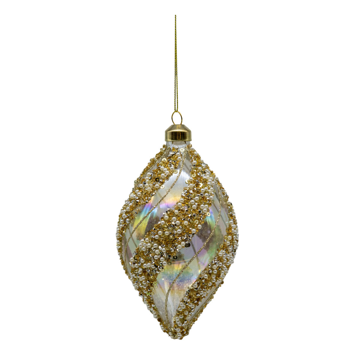 Iridescent Pearl Swirl Long Drop Bauble - 6 Pack