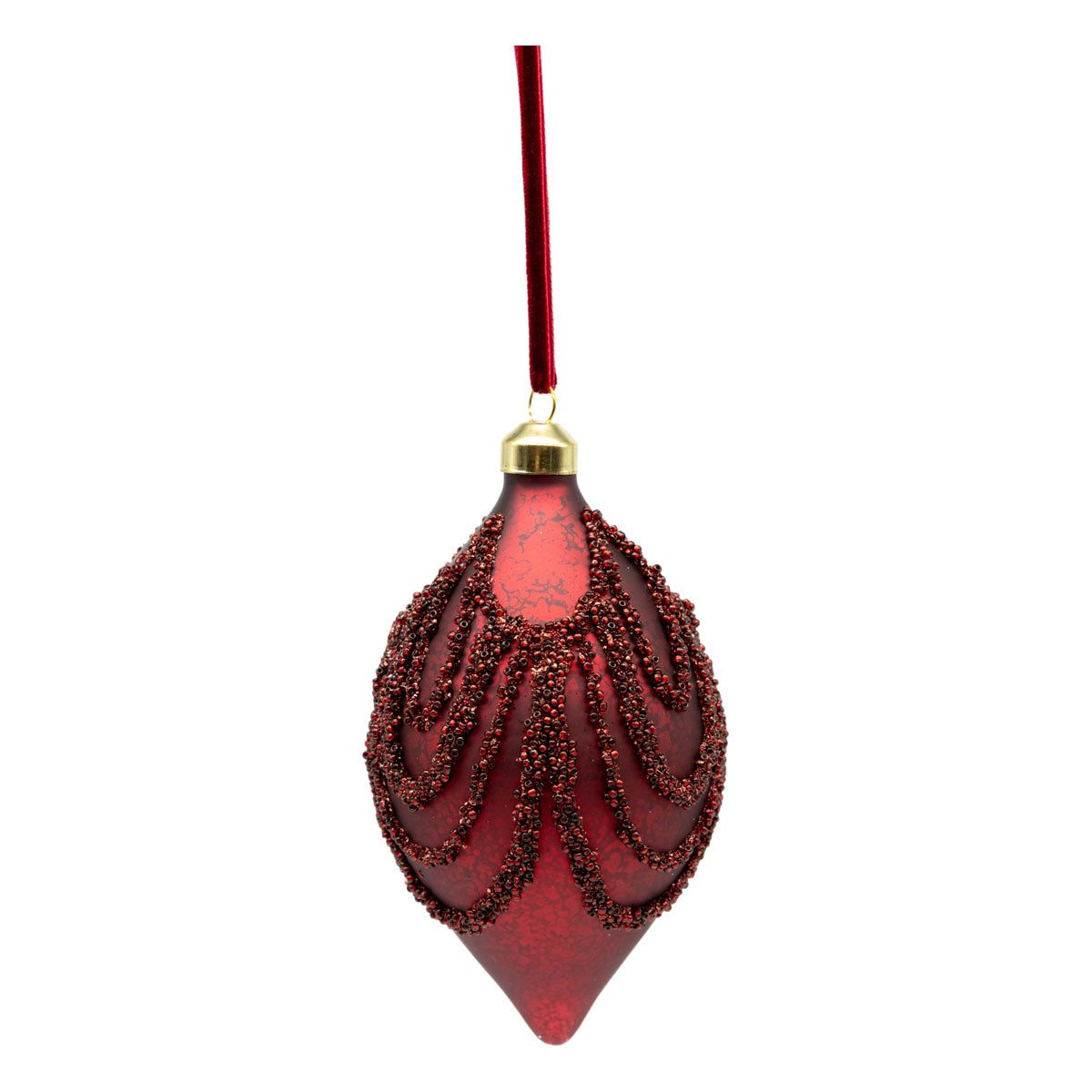 Red Beaded Longdrop Bauble - 6 Pack