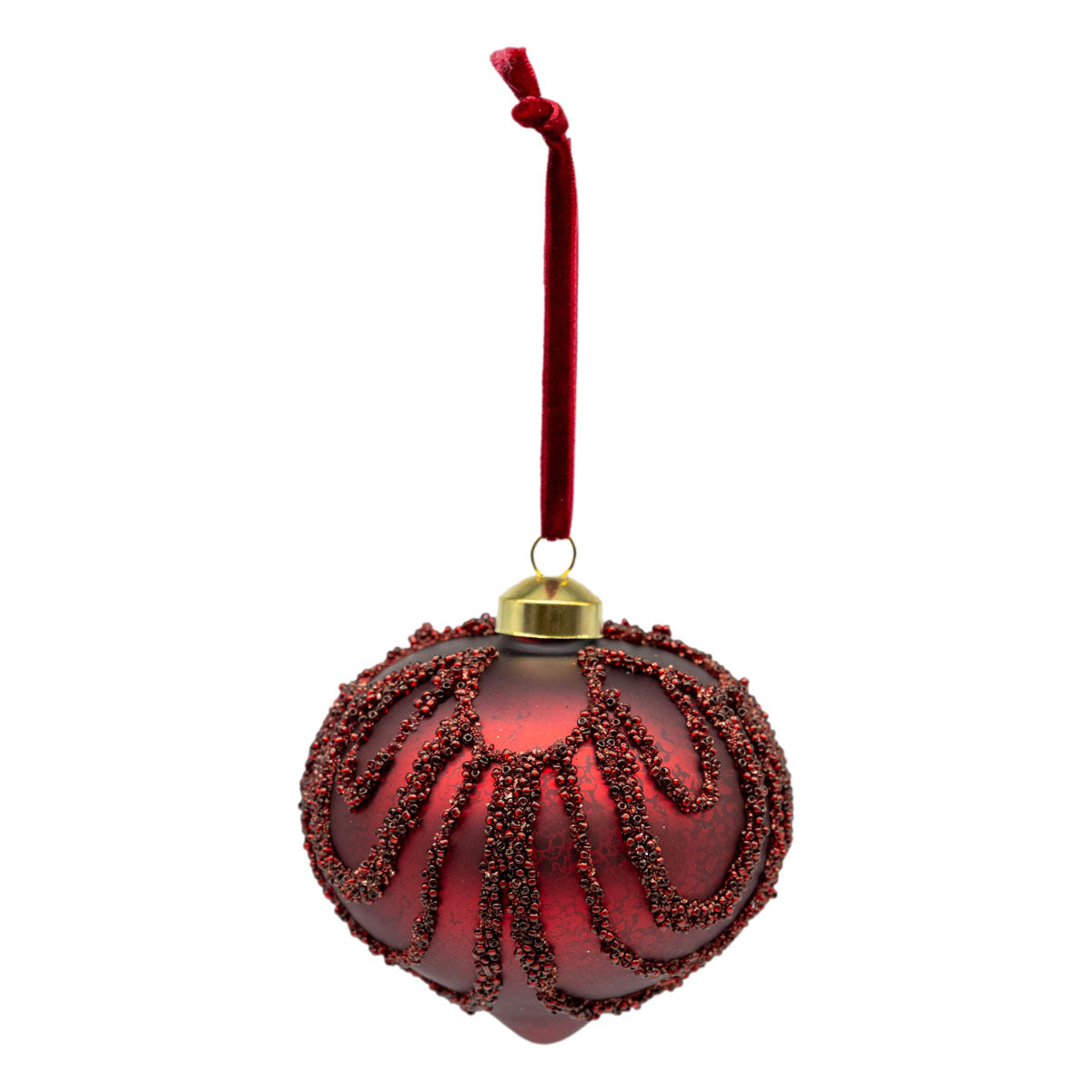 Red Beaded Drop Bauble - 6 Pack