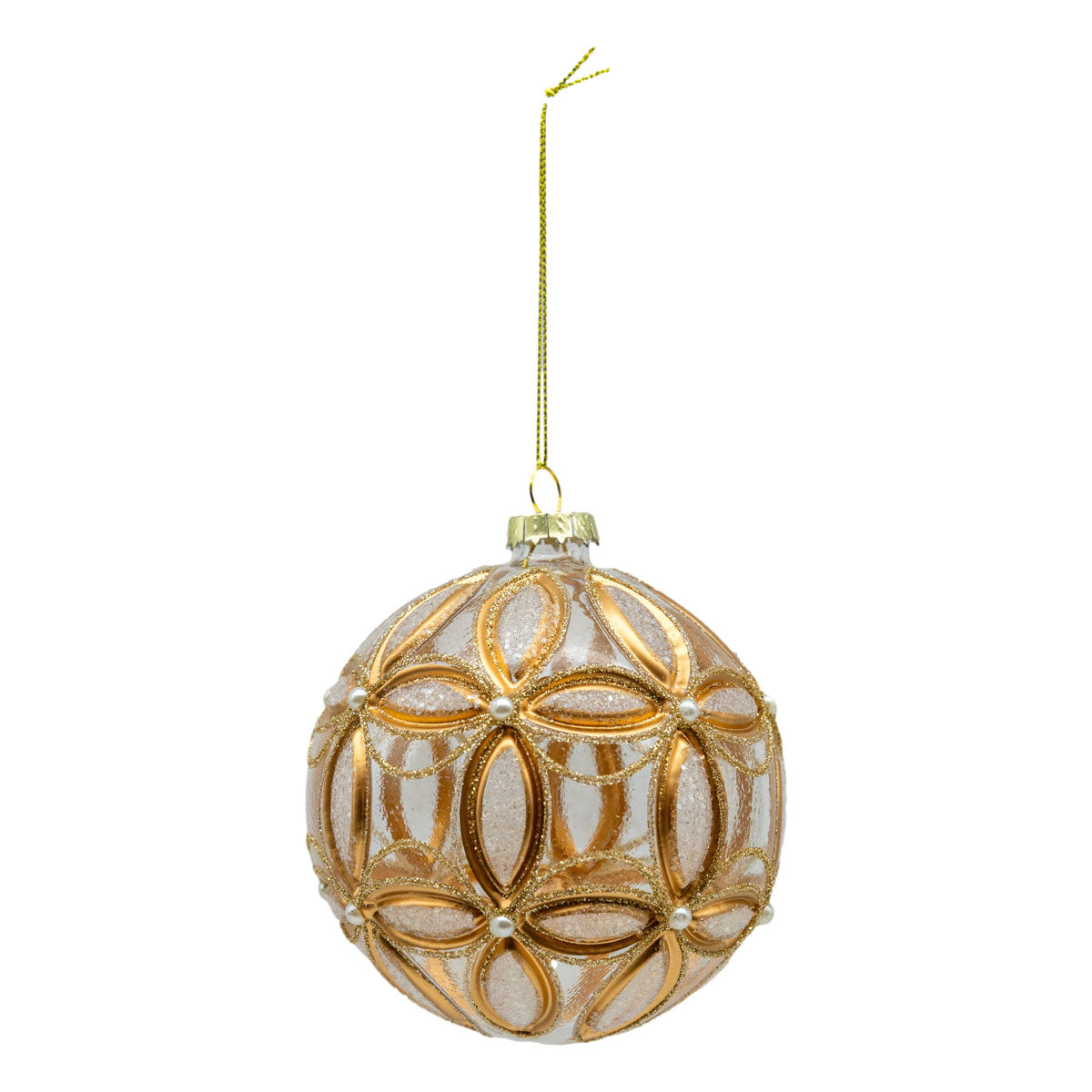 Frosted Glass & Gold Bauble - 6 Pack