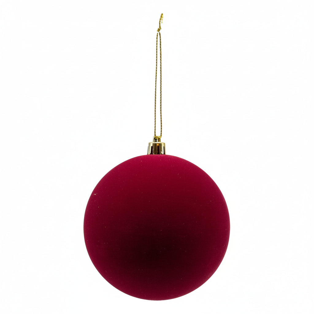 10cm Ball Velvet Burgundy - 6 Pack