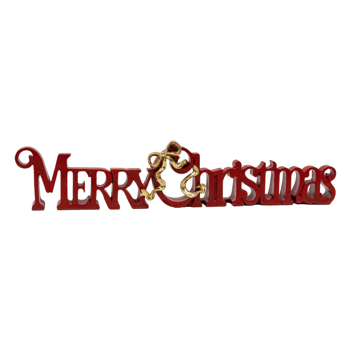Long Merry Christmas Tabletop Sign With Gold Ribbon Accent